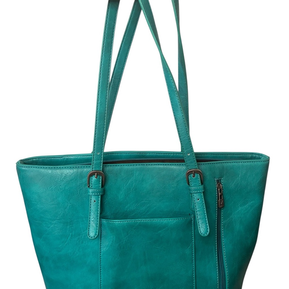 Montana West Turquoise Tote with Leopard Accent with concealed carry pocket - Picture 2 of 11